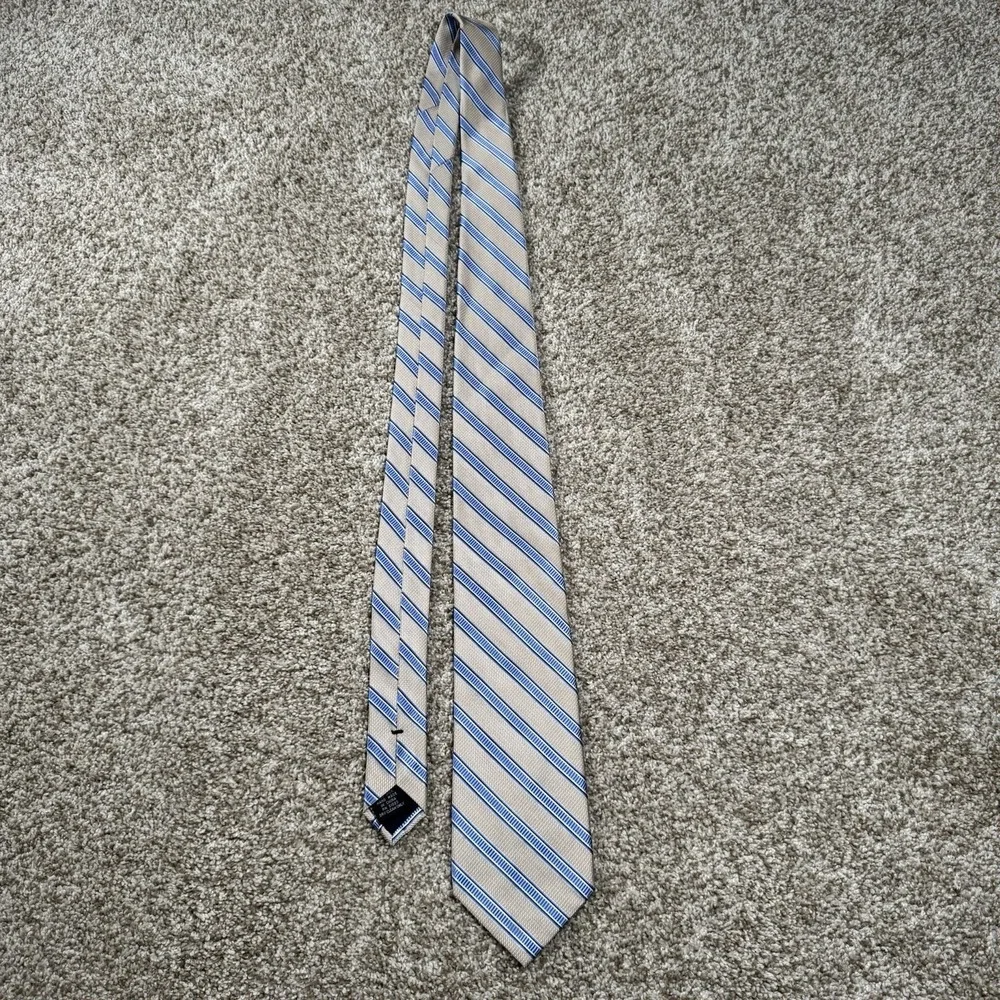 Jos. A. Bank Mens Executive Collection Silk Cream Blue White Stipe Necktie